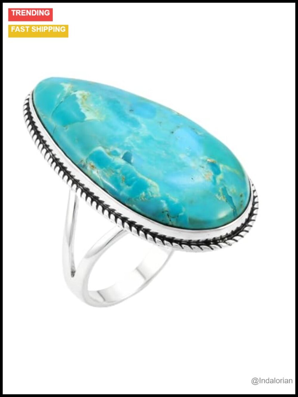 Sterling Silver 925 Turquoise Ring Statement Size 2/3" Wide
